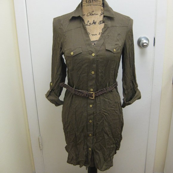 NWT Guess green button-up belted shirt dress XS - Picture 1 of 6